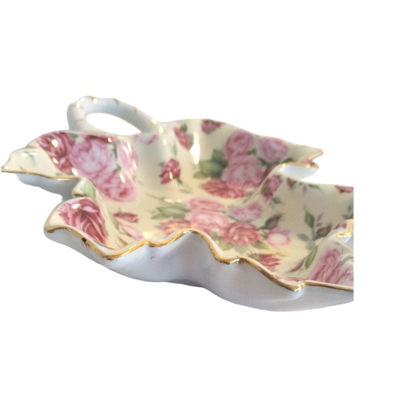 La Dolce Vita Leaf DISH Candy Spoon Pink Red Roses GOLD Trim Handle Valerie - Picture 5 of 11